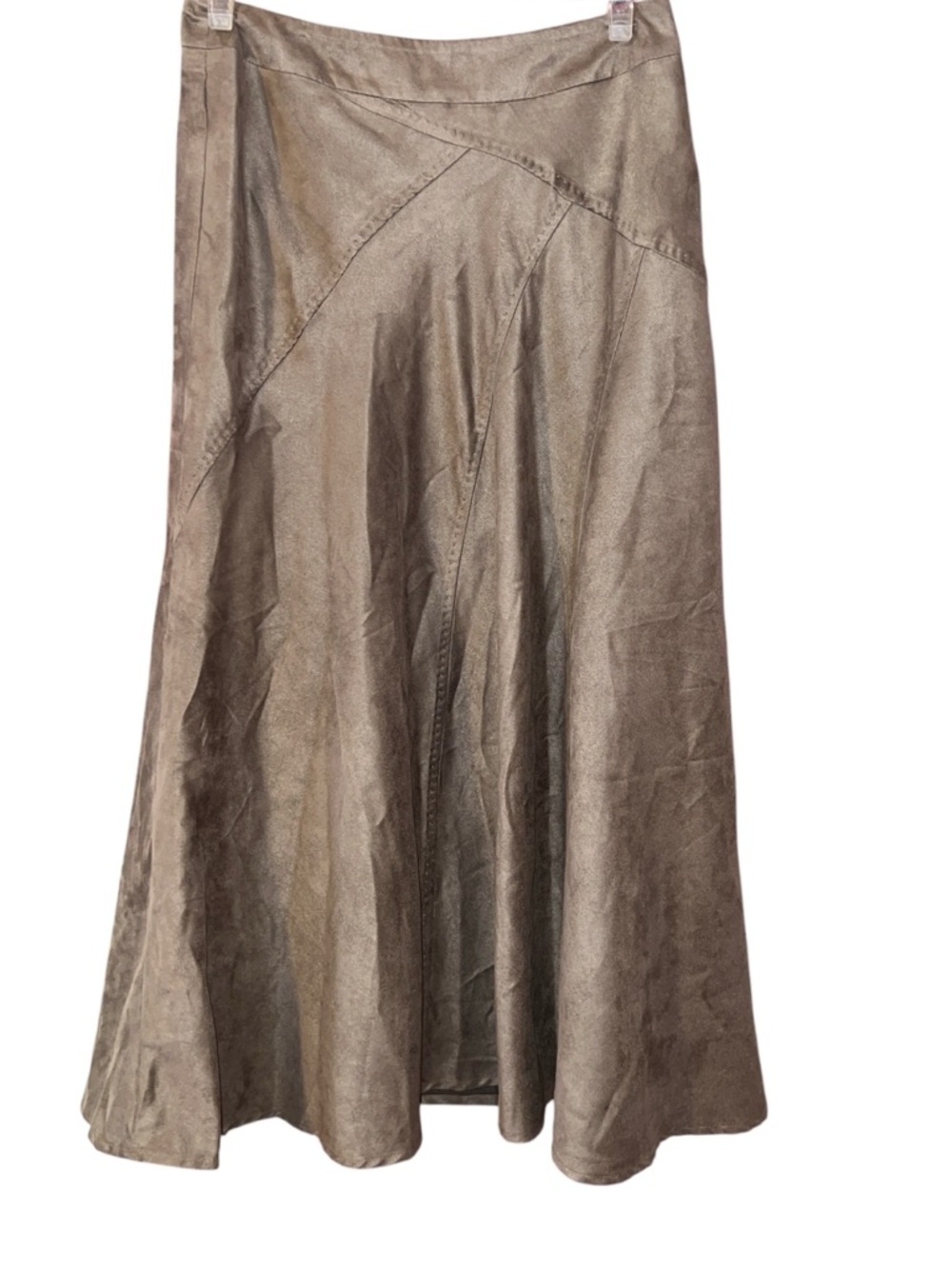Vintage Light Brown Faux Suede A-Line Maxi Skirt